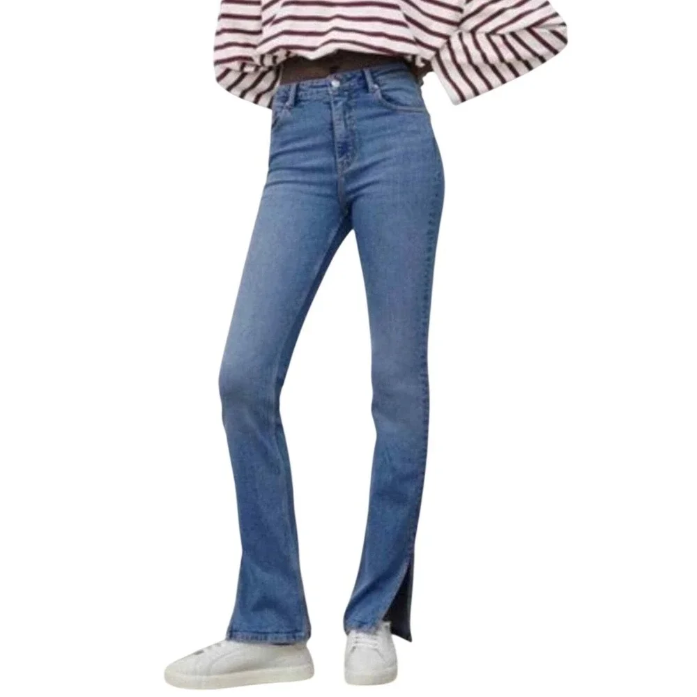 Zara‎ High Rise Skinny Jeans Blue Medium Wash Side Slit Hem Size 2 US 34 EUR